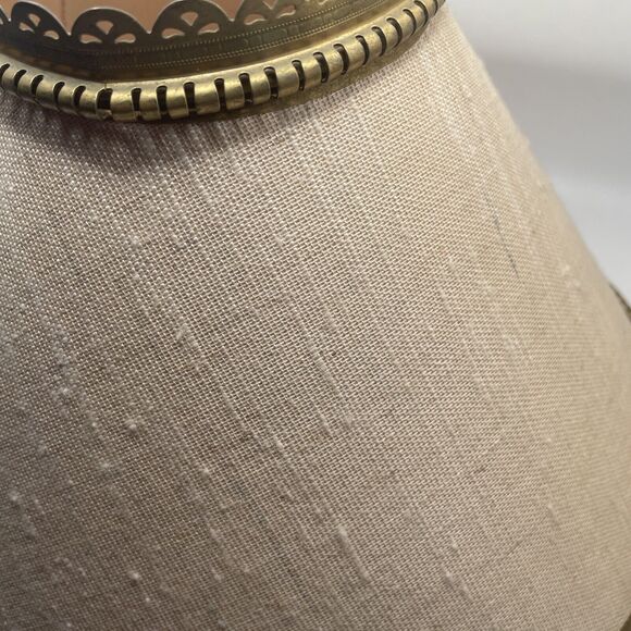 vtg lamp shade fabric with metal edges trim clip on mid century neutral empire - Picture 3 of 11